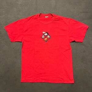 VTG 90s Mickey‎ And Co Embroidered Mickey Mouse Red Tee Size Large Single Stitch